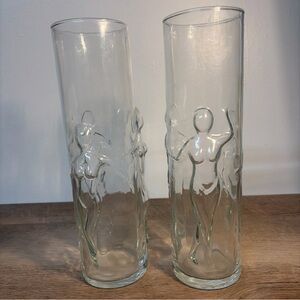 Set of 2 VTG Libbey Glass La Femme 3D Dancing Nude Women 9" Tall Tumblers